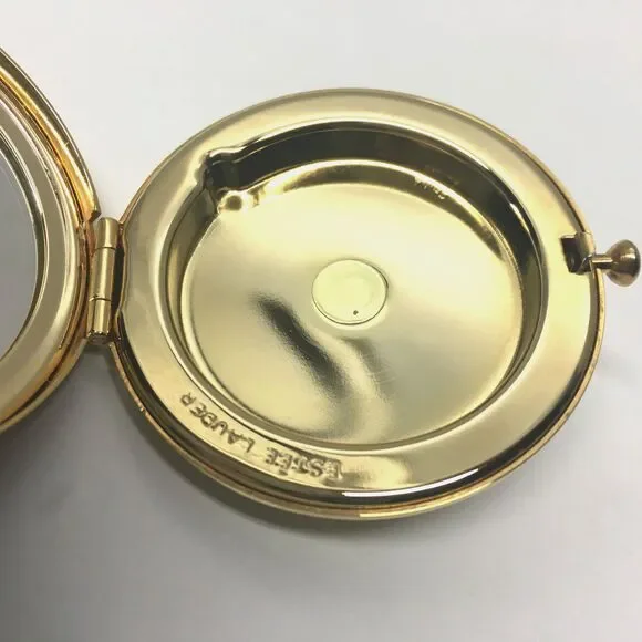 Vintage Estee Lauder Gold Ripple Swirl Peacock Jeweled Mini Compact Case Rare